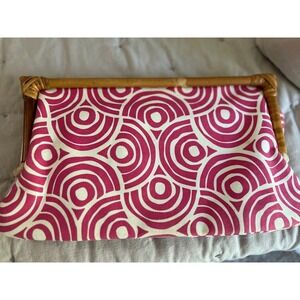 Donna Dixon Bamboo Handle Pink Geometric Print Clutch Magnetic Closure Casual‎